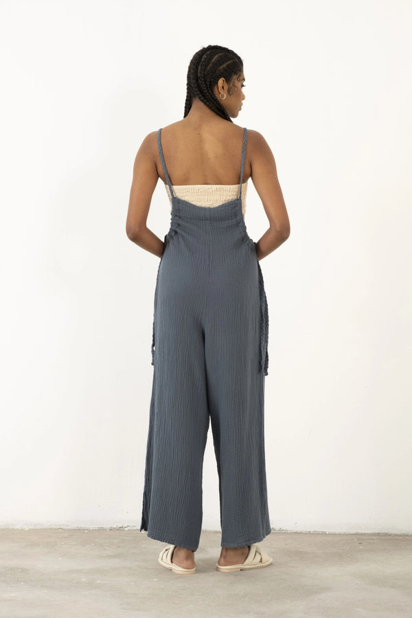 Petrol Blue Organic Cotton Jumpsuit - Vleyn