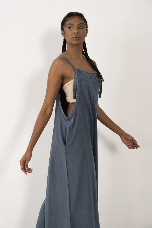 Petrol Blue Organic Cotton Wide Leg Jumpsuit - Vleyn