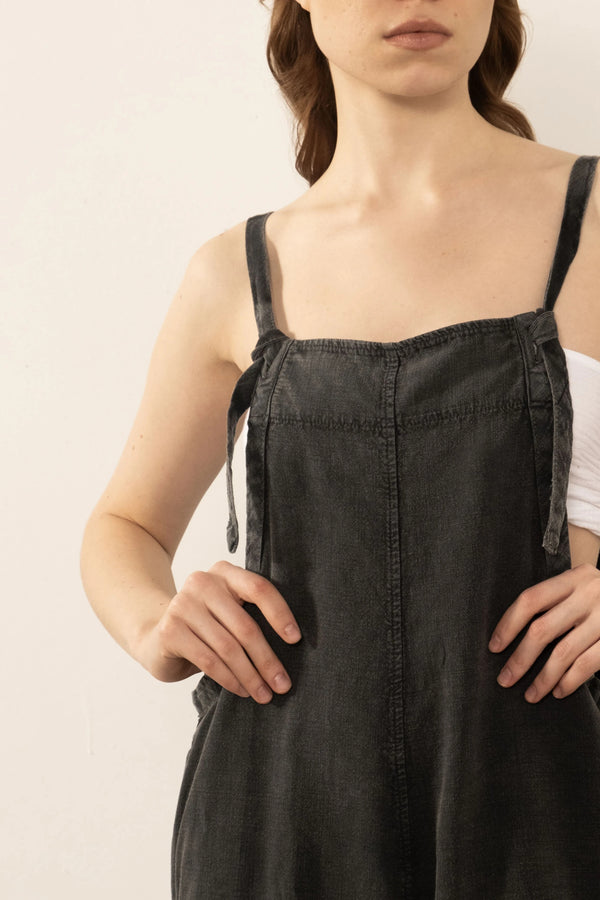 Black Organic Cotton Wide Leg Jumpsuit - Vleyn