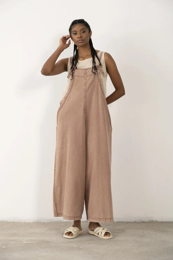 Dusty Rose Organic Cotton Wide Leg Jumpsuit - Vleyn