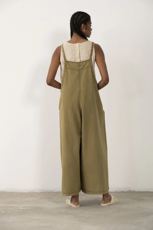 Green Organic Cotton Wide Leg Jumpsuit - Vleyn